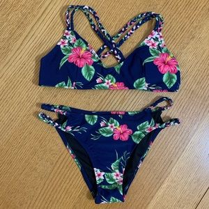 Cupshe Navy with Pink Floral Bikini